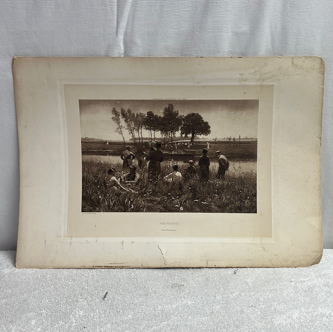 Antique -- Original George Barrie 1889 Photogravure from the Exposition Universelle de 1889 -- after E Claus "The Picnic"