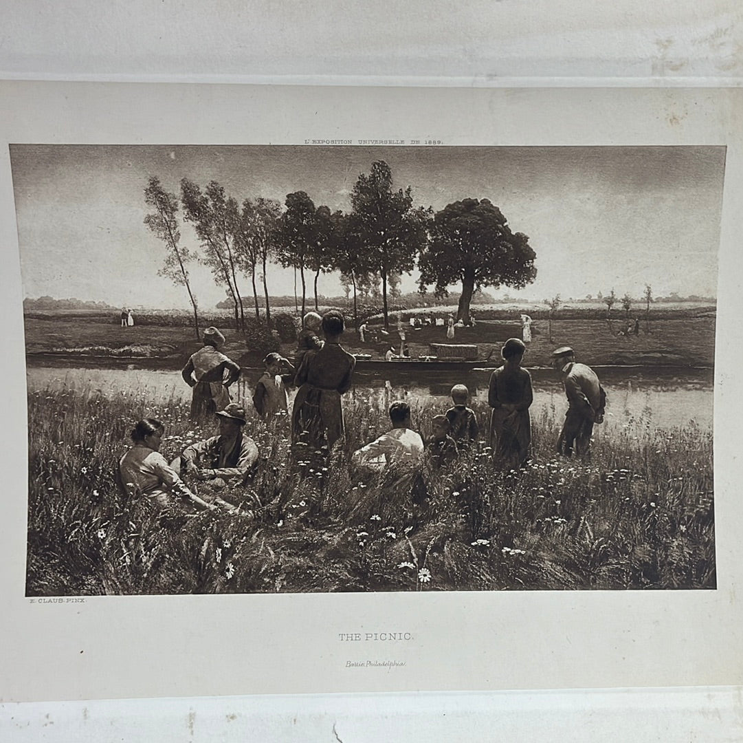 Antique -- Original George Barrie 1889 Photogravure from the Exposition Universelle de 1889 -- after E Claus "The Picnic"