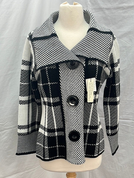 NWT -- Nicole Alexander Black White Tartan Single Breasted Coat -- XS