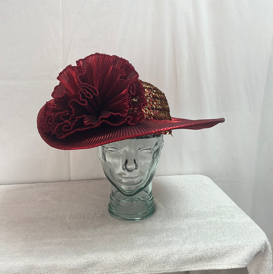 VTG -- Glory NYC Red and Gold Sequined Women's Hat