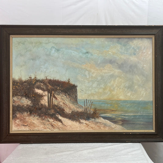VTG -- Framed and Signed Original Oil Painting -- Sunset over Sea from the Dunes  -- Attributed to "Albert"