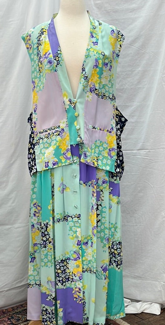 VTG / NWT - Diane Von Furstenberg Patchwork Silk Vest Skirt Set - XS