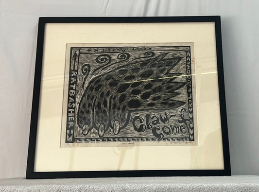 Signed and Framed Artist's Proof Woodcut Print -- "Claw-Comet" -- Signature Illegible