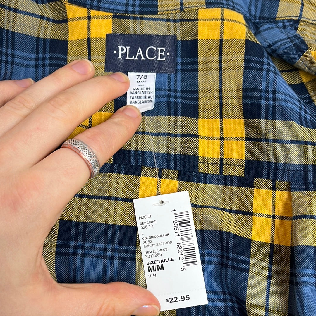 NWT -- The Children's Place Blue Plaid Long Sleeve Shirt -- 7/8