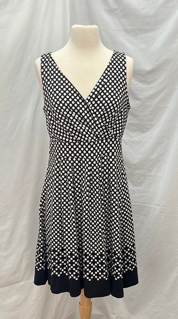 Land's End Black White Sleeveless Polka Dot Dress -- S