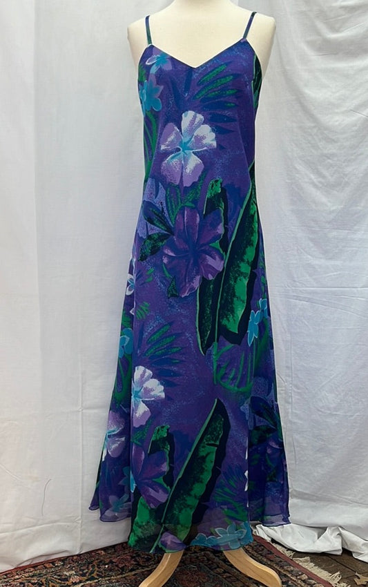 VTG -- Hokus Pokus purple green Floral Print Spaghetti Strap Dress -- Medium