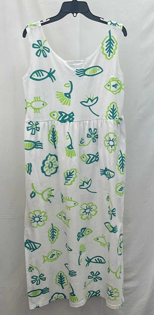 VTG -- Diane von Furstenburg white green floral fish Print Maxi Dress -- L