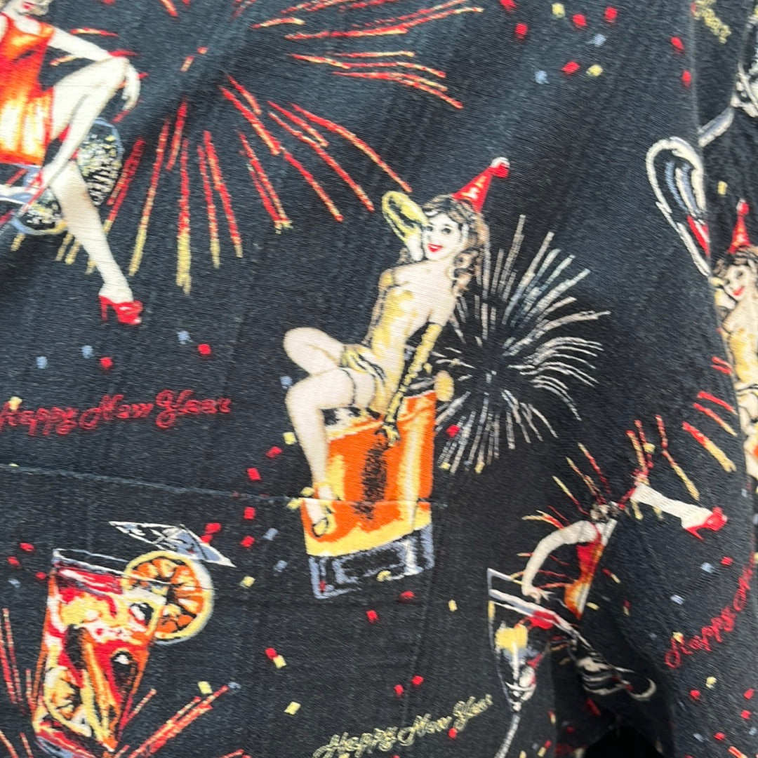 Clearwater Outfitters Pinup Girl Fireworks Cocktail Print Button Down Shirt -- L