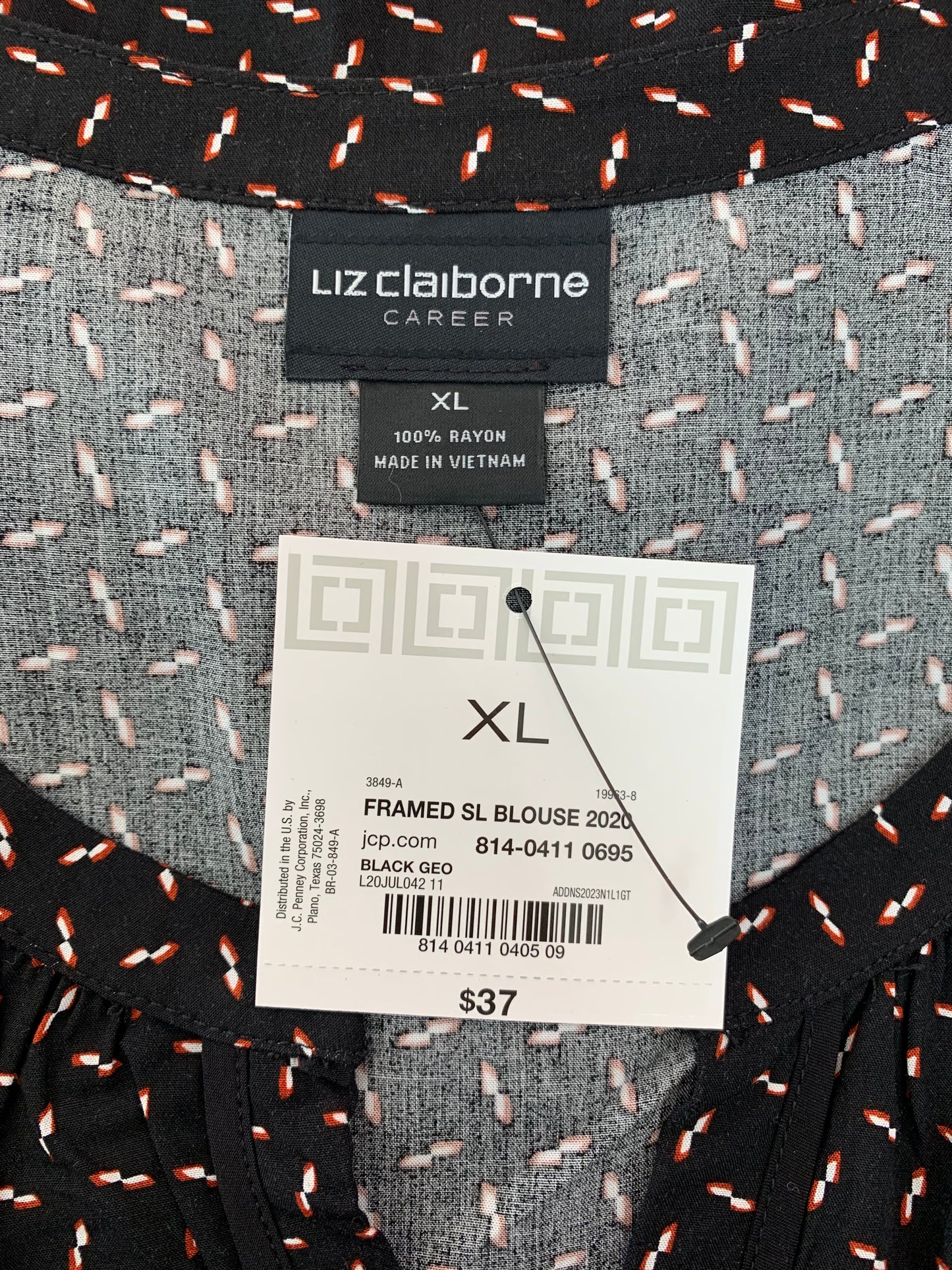NWT - LIZ CLAIBORNE black print sleeveless Shirt - Size XL