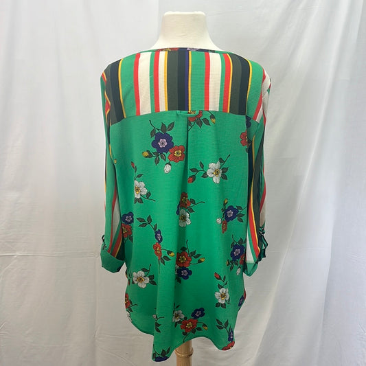 Fig and Flower Colorful Striped Floral Long Sleeve Boat-neck Top -- L