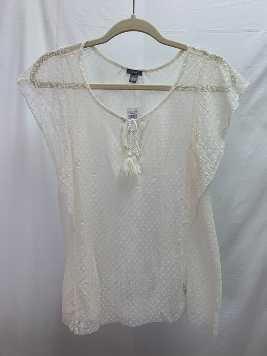 NWT - AERIE cream Sheer Net Dot Short Sleeve Shirt - Large