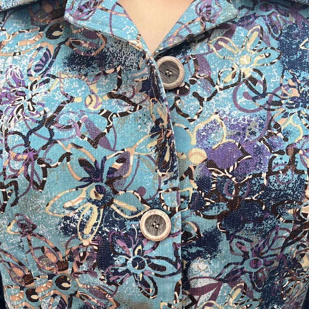 Christopher & Banks Blue Violet Floral Button Jacket -- S