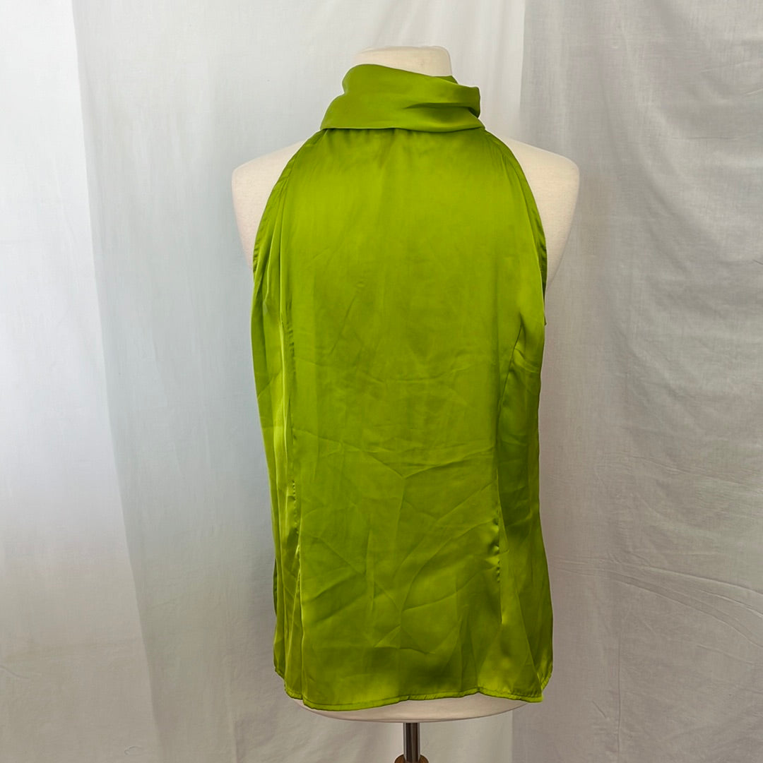 Essentials by Milano Bright Green Ruffle Lapel Sleeveless Top -- L