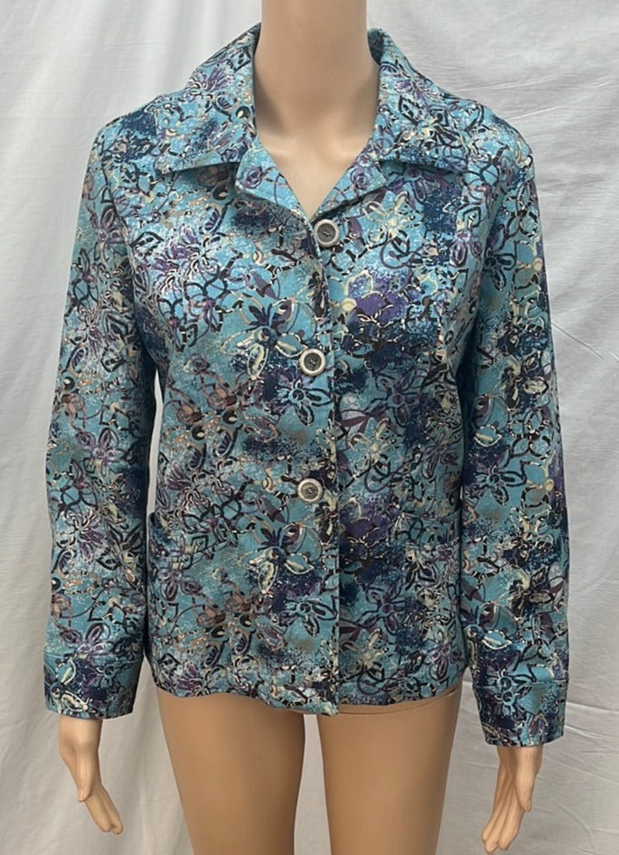 Christopher and Banks -- Women's Light Blue and Violet and Button Jacket -- Size S