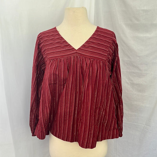 NWT -- Madewell Burgundy Stripe V-neck Long Sleeve Top -- S