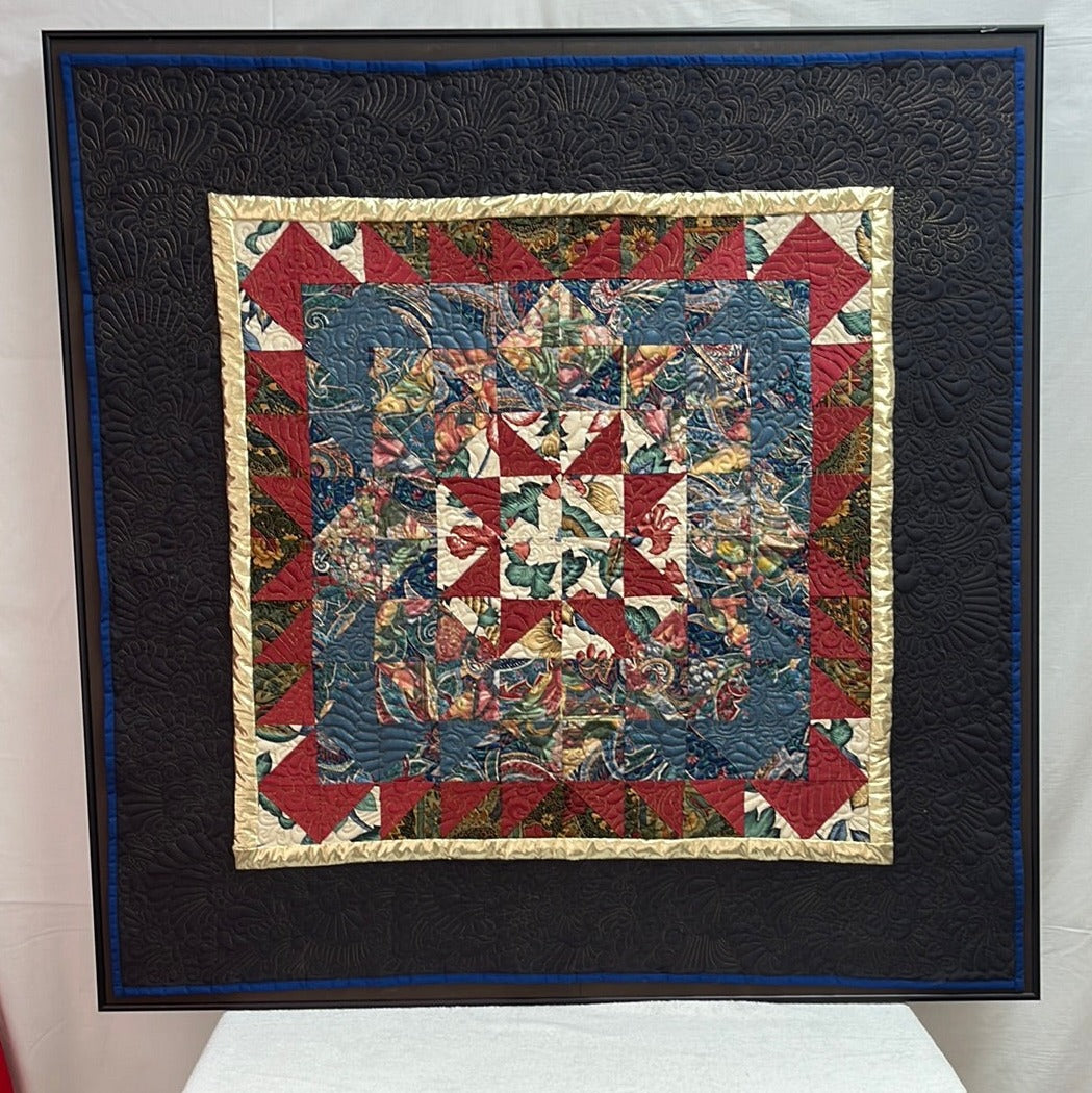 VTG -- Framed, Hand-Stitched Quilt by Raleigh, NC Artist, D.D. Blackerby