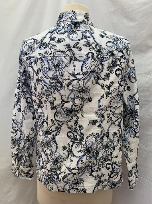 NWT - CHICO'S blue scroll print Basketweave Jacket - 0 | US 4/6 S