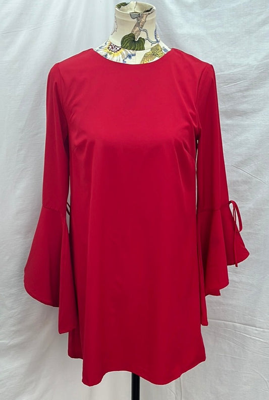 The Impeccable Pig red Butterfly Sleeves Boat Neckline Midi Dress -- S