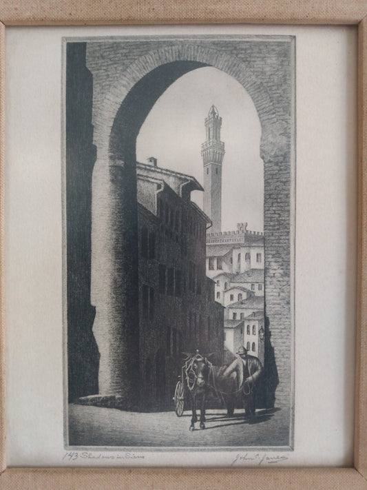 Vintage Framed John C. James etching- numbered and signed- Rare