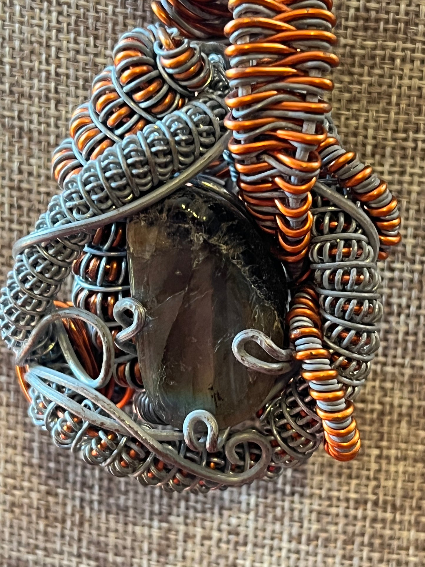 Handcrafted Labradorite, Copper, and Metal Pendant on Leather Cord