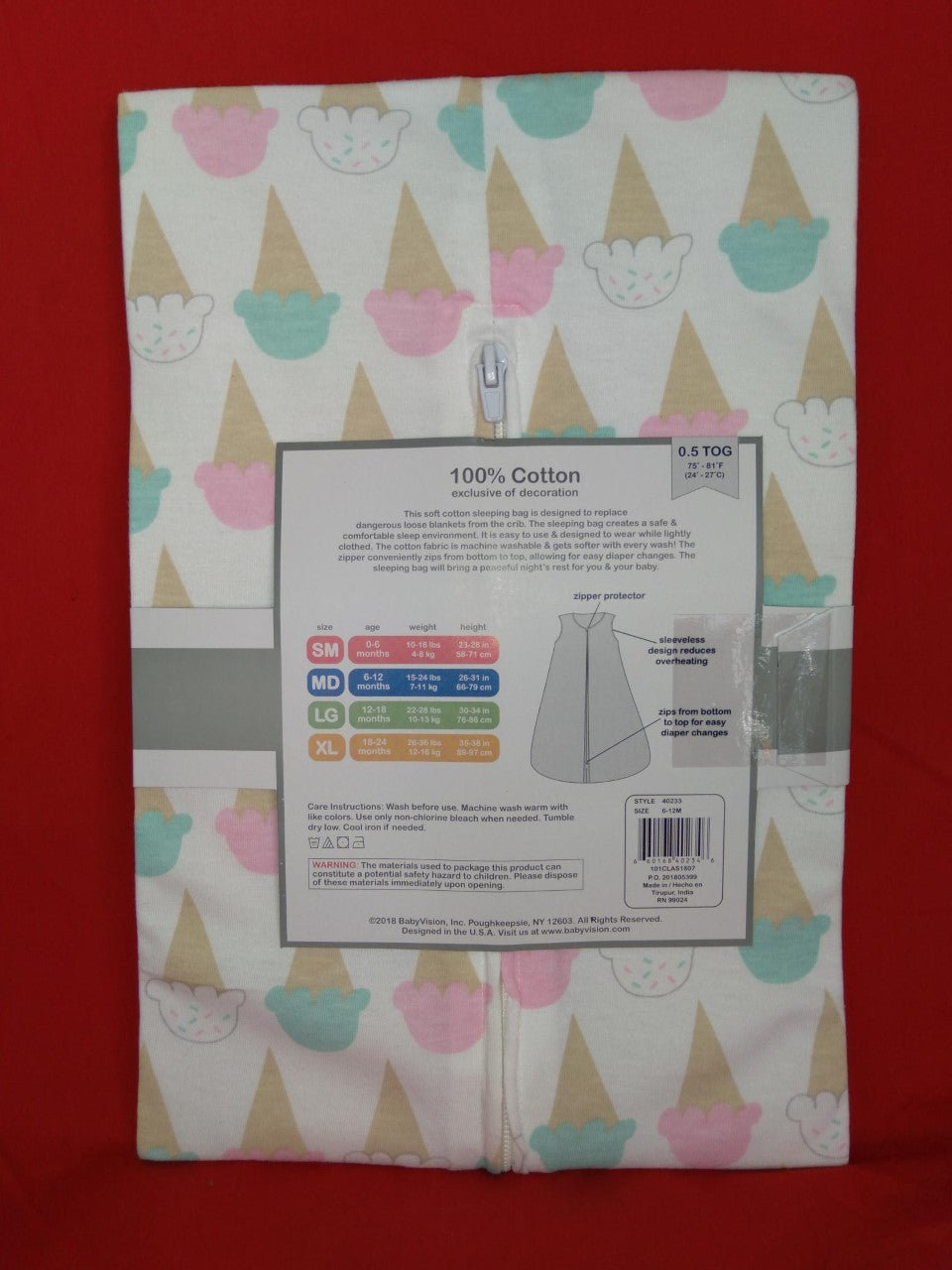 NWT - LUVABLE FRIENDS Ice Cream Cone Print Infant Sleeping Bag - 6-12M