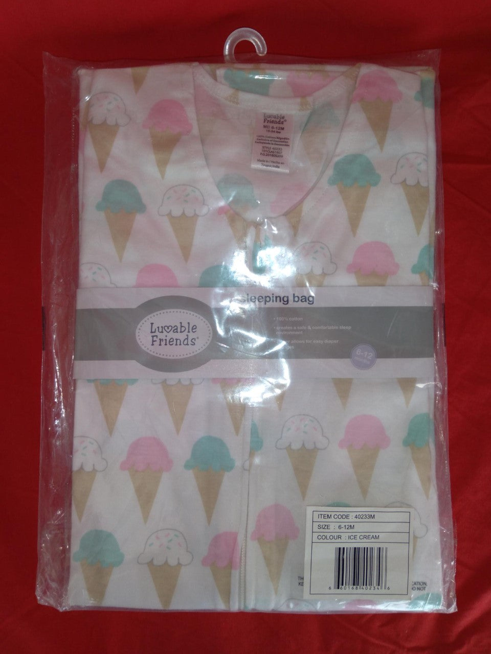 NWT - LUVABLE FRIENDS Ice Cream Cone Print Infant Sleeping Bag - 6-12M