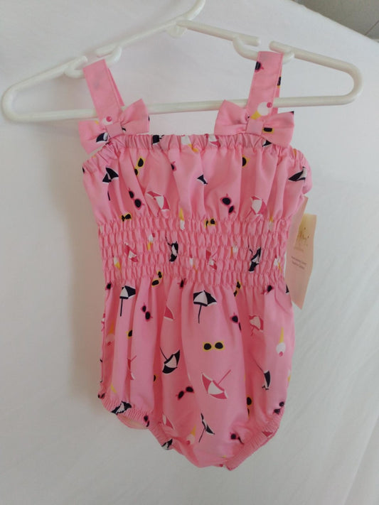NWT - Rachel Riley pink print Infant Swimsuit- 6M