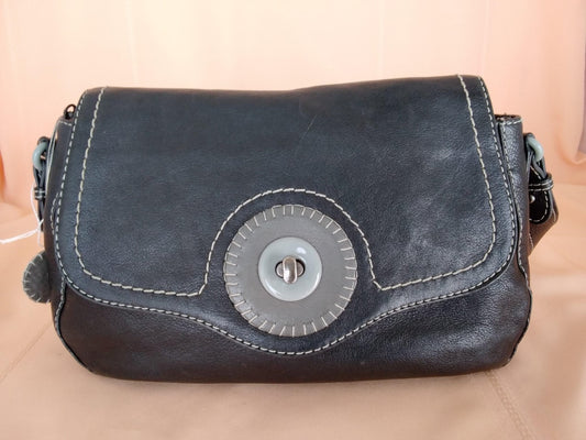 Radley London Painters Mews Black Leather Flap-Over Shoulder Bag