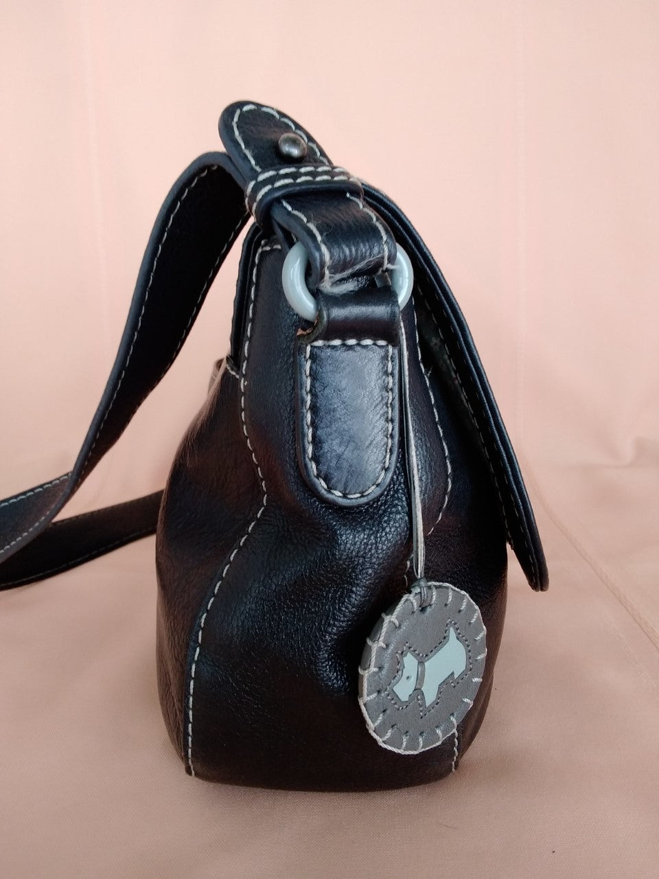 Radley London Painters Mews Black Leather Flap-Over Shoulder Bag