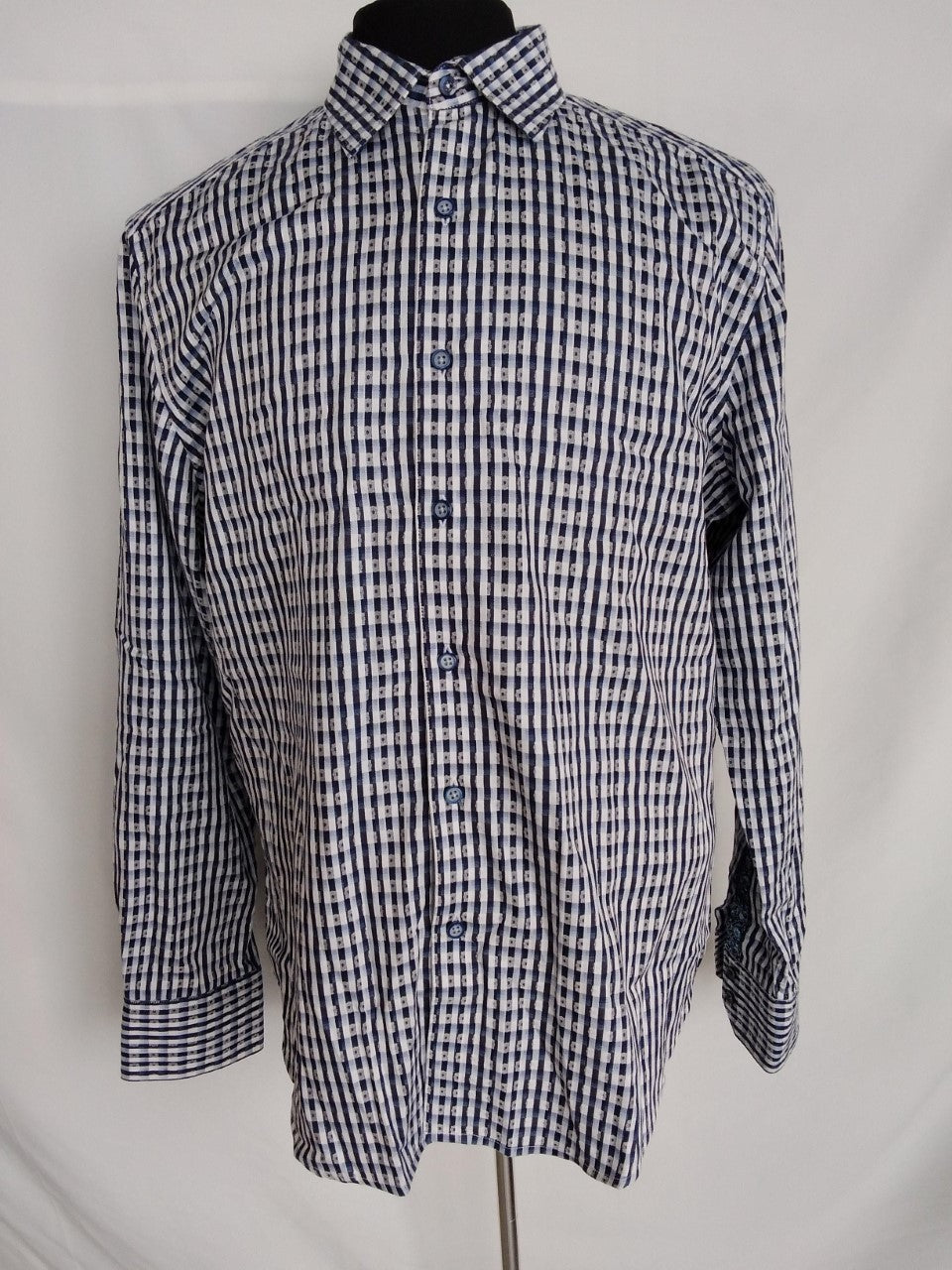 Robert Graham Blue White Check Print Long Sleeve Button Up Shirt - L