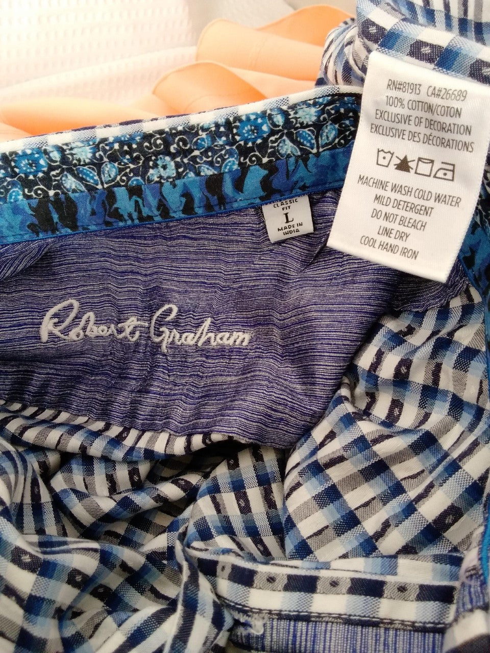 Robert Graham Blue White Check Print Long Sleeve Button Up Shirt - L