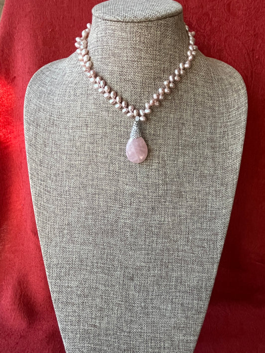 Freshwater Pearl and Rose Quartz Necklace