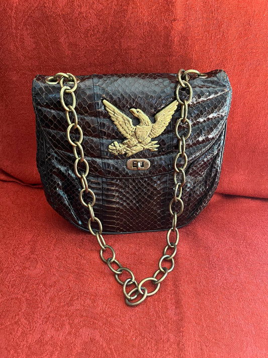 Vintage Snakeskin Bag with Brass Chain