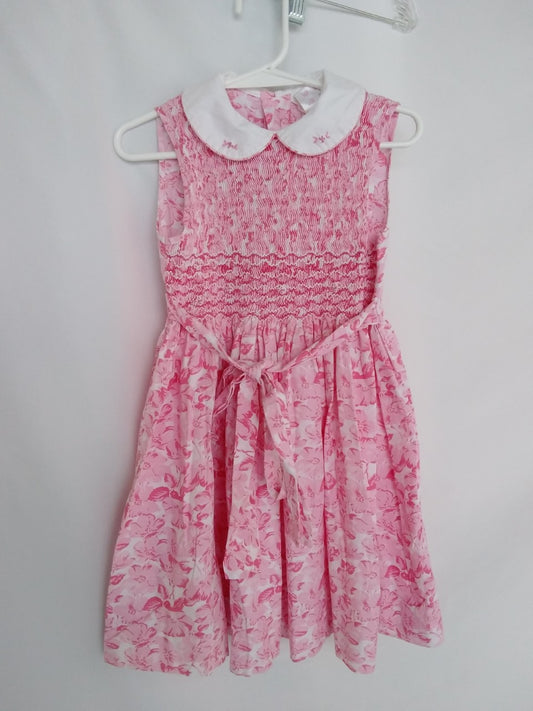 Vintage - Sophie Dess Pink White Floral Smocked Sleeveless Dress - 3 yr