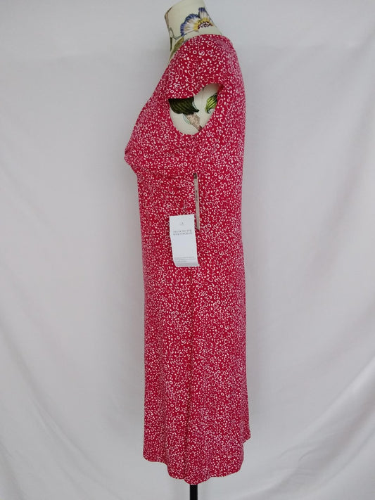 Tahari red white print Sleeveless V-Neck Ruched Dress - 6