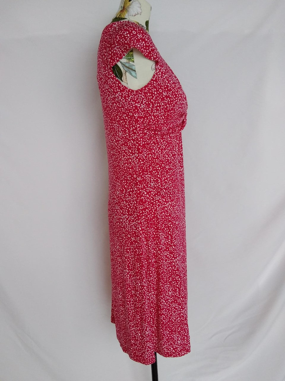Tahari red white print Sleeveless V-Neck Ruched Dress - 6