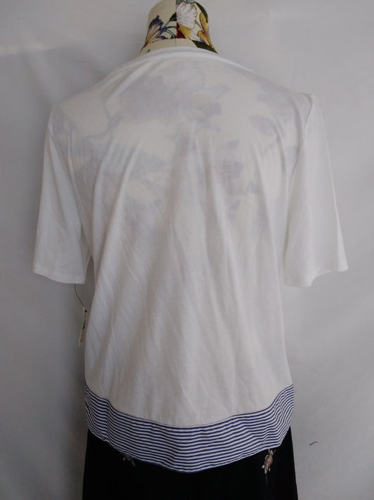 Talbots Petite white Blue Stripe Tie Hem Short Sleeve Top - LP