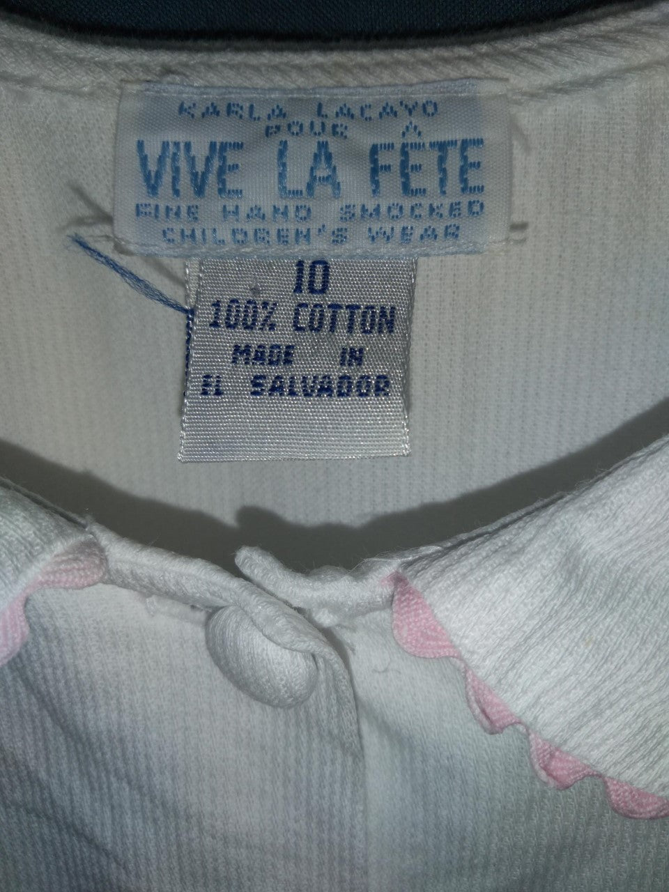 Vintage - VIVE LA FETE White Pink Smocked Cotton Dress - 10